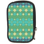 Boho Green Blue Checkered Compact Camera Leather Case Front