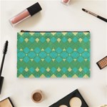 Boho Green Blue Checkered Cosmetic Bag (Medium) Front