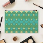 Boho Green Blue Checkered Cosmetic Bag (Large) Back