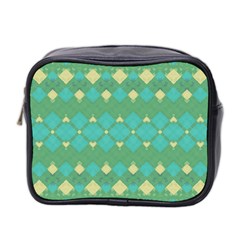 Boho Green Blue Checkered Mini Toiletries Bag (two Sides) by SpinnyChairDesigns