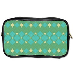 Boho Green Blue Checkered Toiletries Bag (one Side) by SpinnyChairDesigns