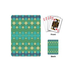 Boho Green Blue Checkered Playing Cards Single Design (mini) by SpinnyChairDesigns