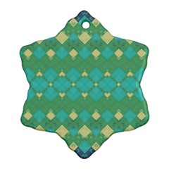 Boho Green Blue Checkered Ornament (snowflake) by SpinnyChairDesigns