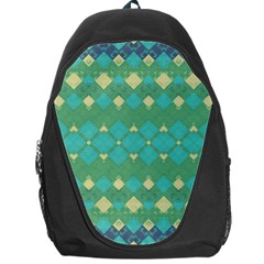 Boho Green Blue Checkered Backpack Bag by SpinnyChairDesigns