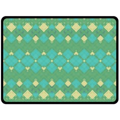 Boho Green Blue Checkered Double Sided Fleece Blanket (large)  by SpinnyChairDesigns