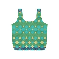 Boho Green Blue Checkered Full Print Recycle Bag (s) by SpinnyChairDesigns