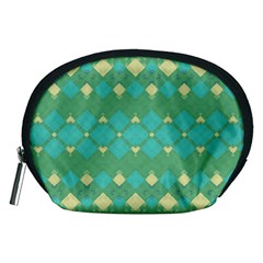 Boho Green Blue Checkered Accessory Pouch (medium) by SpinnyChairDesigns