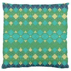 Boho Green Blue Checkered Standard Flano Cushion Case (one Side)