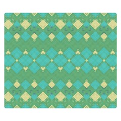 Boho Green Blue Checkered Double Sided Flano Blanket (small)  by SpinnyChairDesigns