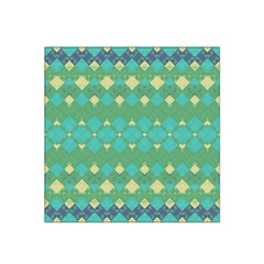 Boho Green Blue Checkered Satin Bandana Scarf by SpinnyChairDesigns