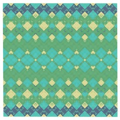 Boho Green Blue Checkered Wooden Puzzle Square by SpinnyChairDesigns