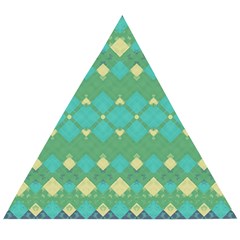 Boho Green Blue Checkered Wooden Puzzle Triangle by SpinnyChairDesigns