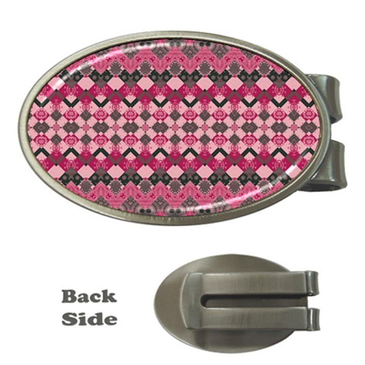 Boho Pink Grey  Money Clips (Oval) 