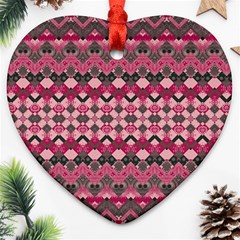 Boho Pink Grey  Heart Ornament (two Sides) by SpinnyChairDesigns