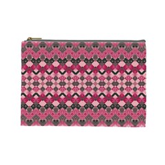 Boho Pink Grey  Cosmetic Bag (large) by SpinnyChairDesigns