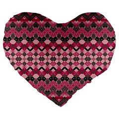 Boho Pink Grey  Large 19  Premium Heart Shape Cushions by SpinnyChairDesigns