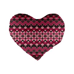 Boho Pink Grey  Standard 16  Premium Flano Heart Shape Cushions by SpinnyChairDesigns