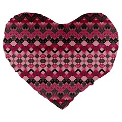 Boho Pink Grey  Large 19  Premium Flano Heart Shape Cushions by SpinnyChairDesigns