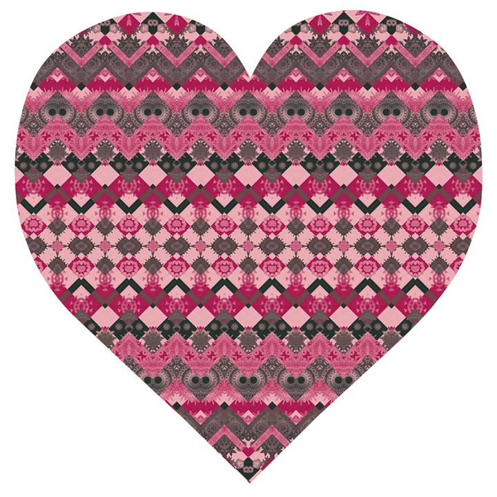 Boho Pink Grey  Wooden Puzzle Heart