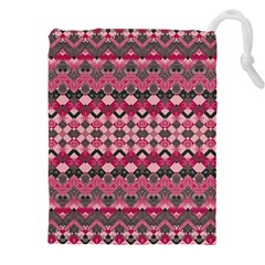 Boho Pink Grey  Drawstring Pouch (5xl) by SpinnyChairDesigns