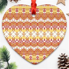 Boho Red Gold White Ornament (heart) by SpinnyChairDesigns