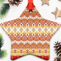 Boho Red Gold White Ornament (star) by SpinnyChairDesigns