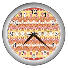 Boho Red Gold White Wall Clock (silver) by SpinnyChairDesigns