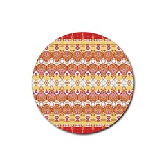 Boho Red Gold White Rubber Coaster (round)  by SpinnyChairDesigns