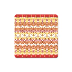 Boho Red Gold White Square Magnet by SpinnyChairDesigns