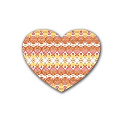 Boho Red Gold White Rubber Coaster (heart)  by SpinnyChairDesigns