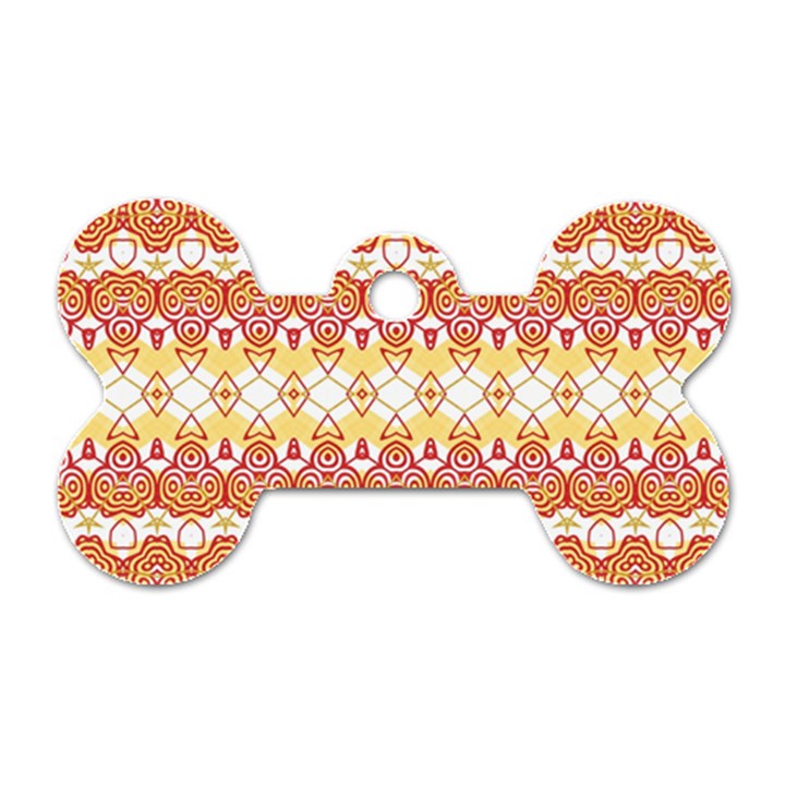 Boho Red Gold White Dog Tag Bone (One Side)