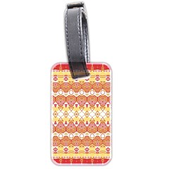 Boho Red Gold White Luggage Tag (two Sides) by SpinnyChairDesigns