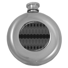 Boho Black Grey Pattern Round Hip Flask (5 Oz) by SpinnyChairDesigns