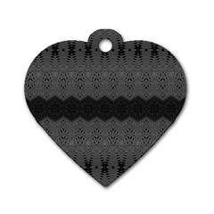 Boho Black Grey Pattern Dog Tag Heart (two Sides) by SpinnyChairDesigns