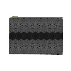 Boho Black Grey Pattern Cosmetic Bag (large) by SpinnyChairDesigns