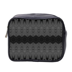 Boho Black Grey Pattern Mini Toiletries Bag (two Sides) by SpinnyChairDesigns