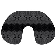 Boho Black Grey Pattern Travel Neck Pillow by SpinnyChairDesigns