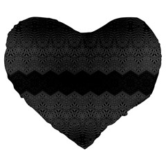 Boho Black Grey Pattern Large 19  Premium Flano Heart Shape Cushions by SpinnyChairDesigns