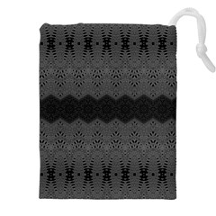 Boho Black Grey Pattern Drawstring Pouch (5xl) by SpinnyChairDesigns