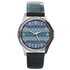 Boho Purple Teal Round Metal Watch by SpinnyChairDesigns