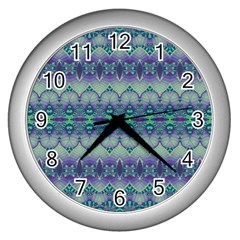 Boho Purple Teal Wall Clock (silver) by SpinnyChairDesigns