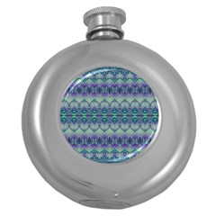 Boho Purple Teal Round Hip Flask (5 Oz) by SpinnyChairDesigns