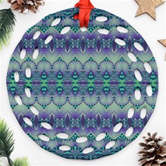 Boho Purple Teal Round Filigree Ornament (two Sides) by SpinnyChairDesigns