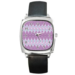 Boho Violet Purple Square Metal Watch by SpinnyChairDesigns