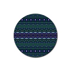 Boho Blue Green  Rubber Coaster (round)  by SpinnyChairDesigns