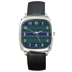 Boho Blue Green  Square Metal Watch by SpinnyChairDesigns