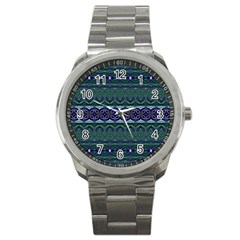 Boho Blue Green  Sport Metal Watch by SpinnyChairDesigns