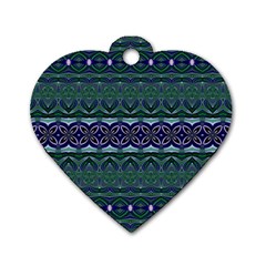 Boho Blue Green  Dog Tag Heart (one Side) by SpinnyChairDesigns