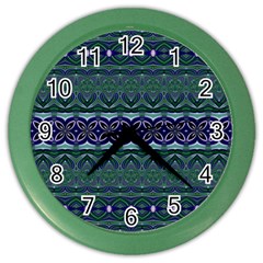 Boho Blue Green  Color Wall Clock by SpinnyChairDesigns