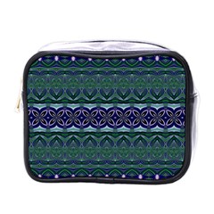 Boho Blue Green  Mini Toiletries Bag (one Side) by SpinnyChairDesigns